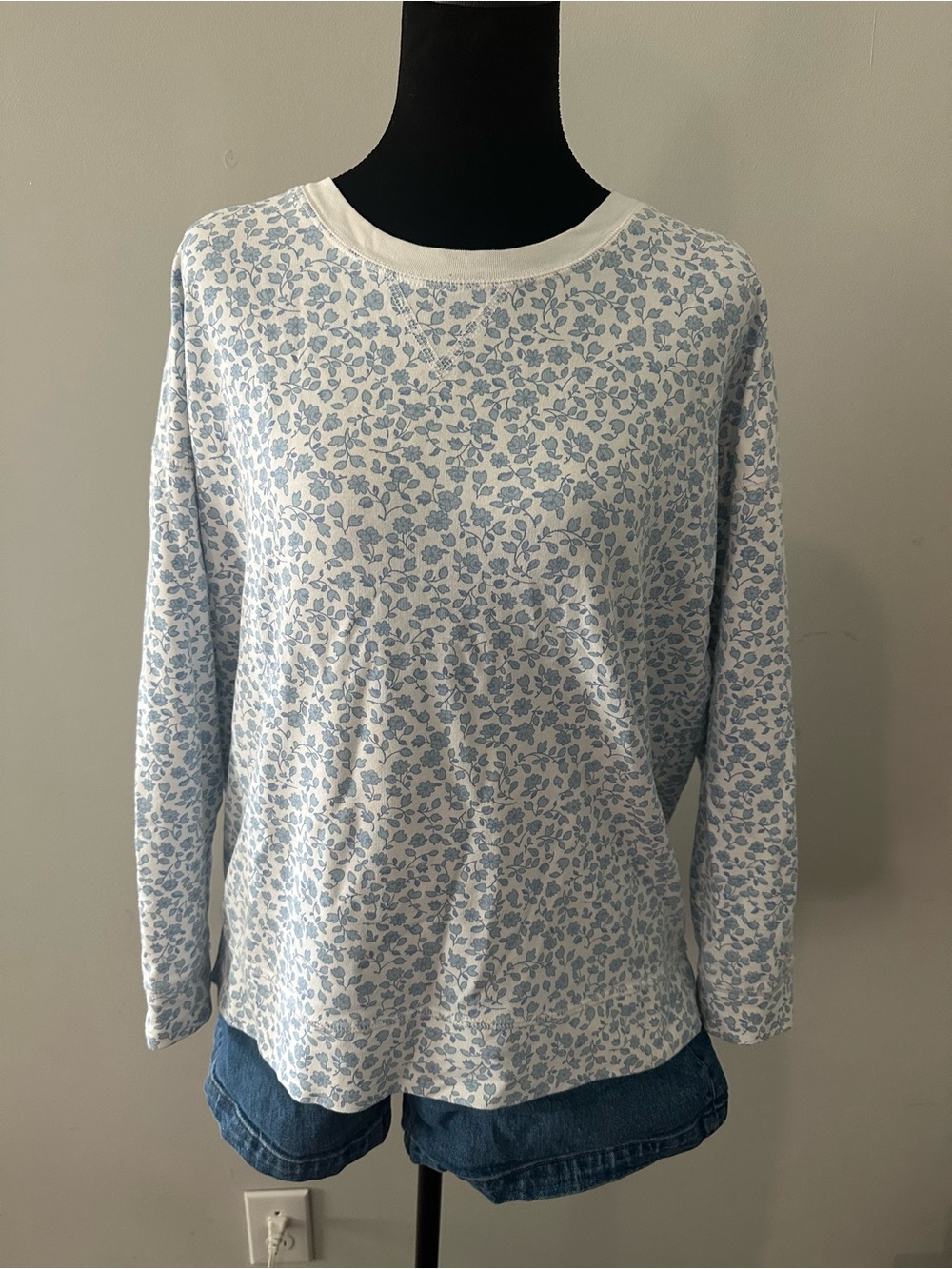 The Beaufort Bonnet Company Light Blue Floral Long-Sleeve Crewneck
